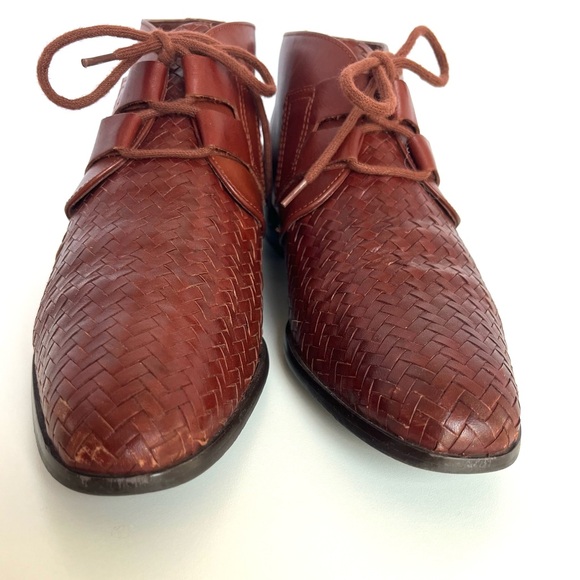 Vintage 90's Cognac Brown Woven Leather Ankle Boots Booties Pappagallo Size 8.5 - Picture 15 of 15